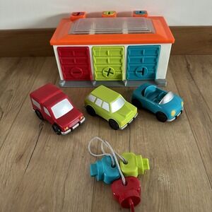 Battat 3 Car Garage Shape Sorting Toy Garage with Keys and 3 Toy Cars for kids